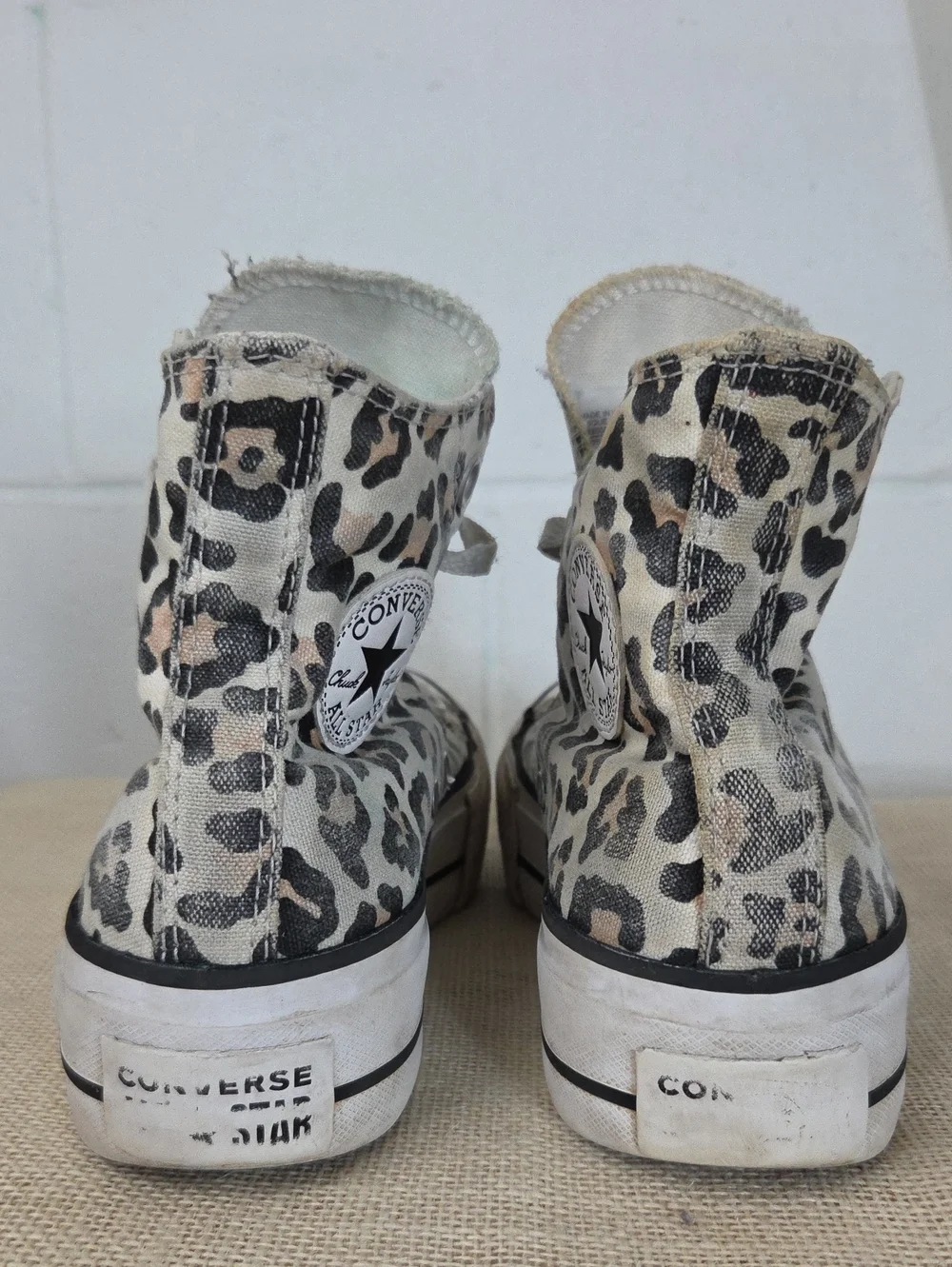 Converse Platform High Top Chuck Taylors in Leopard Print Black, Cream